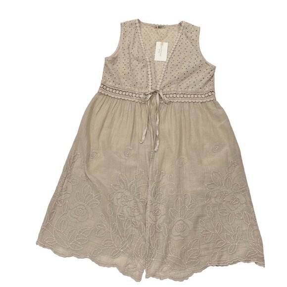 Valentina Naldi Tunic Length Eyelet Cover Up Top, NWT, Tan, OS - Picture 9 of 9